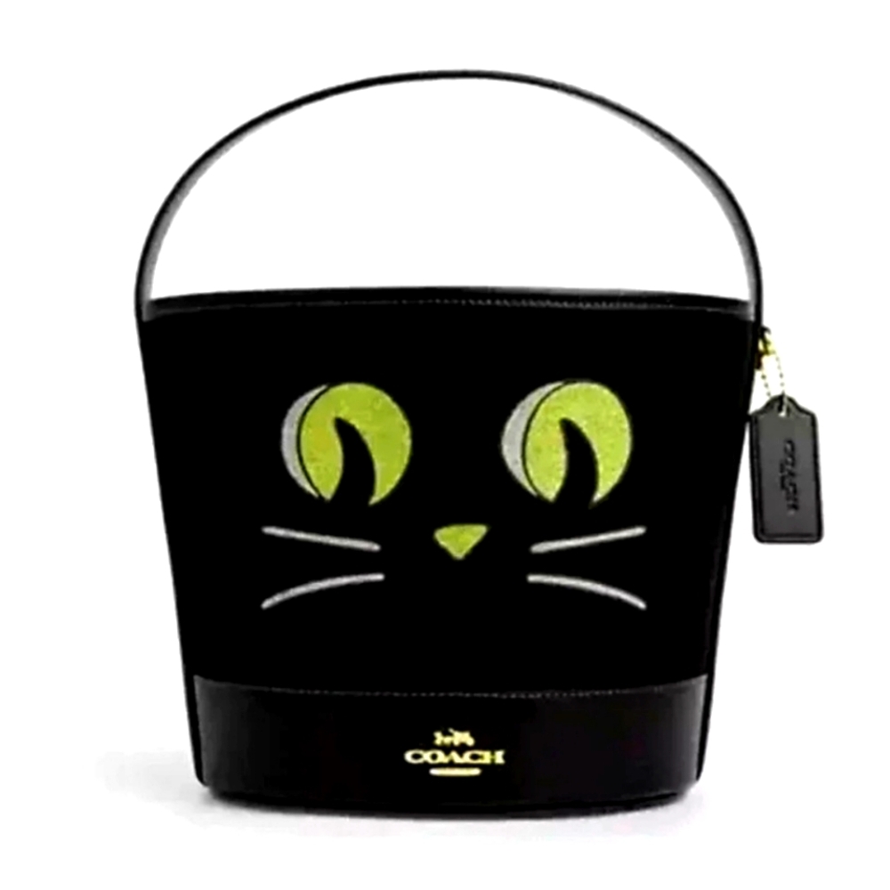 Coach black cat trick or treat bucket bag